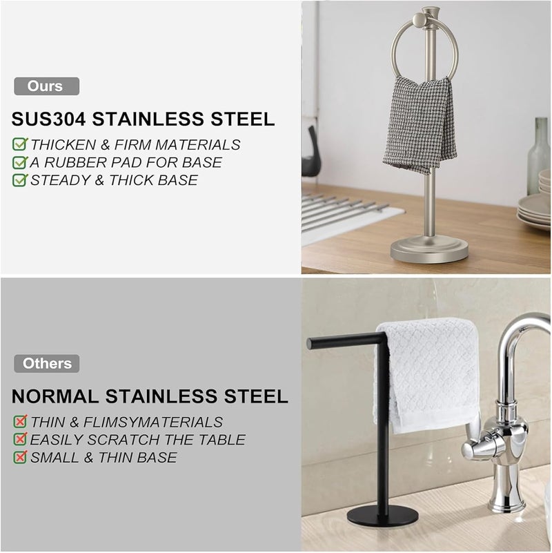 Hoimpro 17 Inch Stand Hand Towel Holder Towel Bar Towel Hanging Ring, Free Standing Floor Hand Towel Rack Storage for Bathroom Kitchen Vanity Countertops, Hardware Accessories(Brushed Nickel) - Image 5